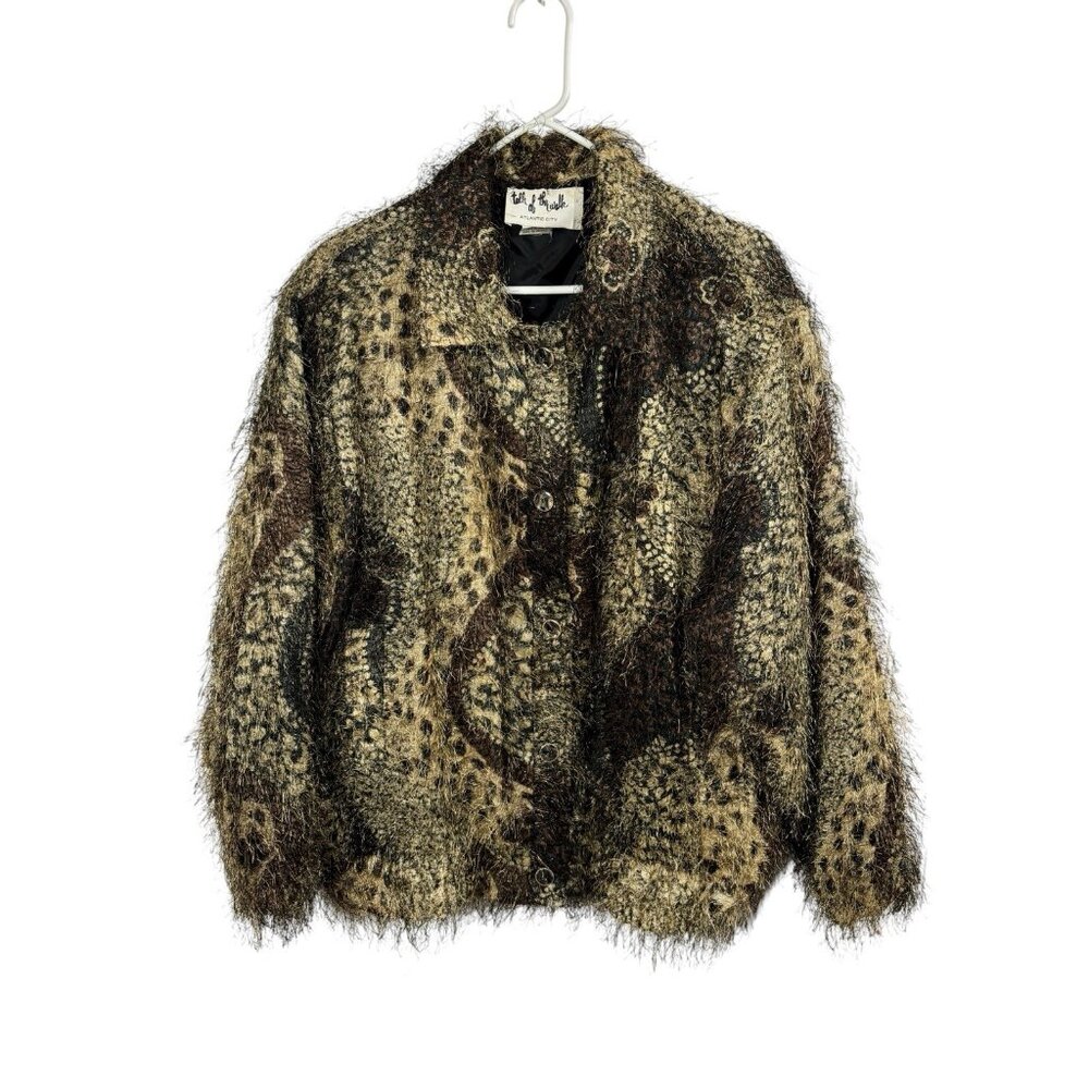 Vtg Talk of the Walk Art Jacket L Oversized Animal Print Ostrich 70s Whimsical